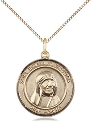 [8295RDGF/18GF] 14kt Gold Filled Saint Teresa of Calcutta Pendant on a 18 inch Gold Filled Light Curb chain
