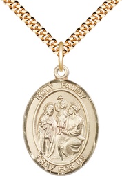 [7218GF/24G] 14kt Gold Filled Holy Family Pendant on a 24 inch Gold Plate Heavy Curb chain