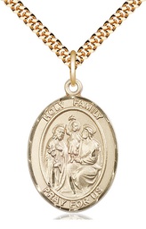 [7218GF/24G] 14kt Gold Filled Holy Family Pendant on a 24 inch Gold Plate Heavy Curb chain