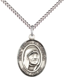 [8295SS/18S] Sterling Silver Saint Teresa of Calcutta Pendant on a 18 inch Light Rhodium Light Curb chain