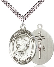 [7235SS/24S] Sterling Silver Pope Benedict XVI Pendant on a 24 inch Light Rhodium Heavy Curb chain