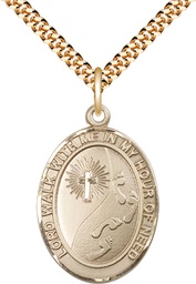 [7237GF/24G] 14kt Gold Filled Footprints Cross Pendant on a 24 inch Gold Plate Heavy Curb chain