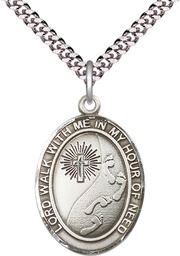 [7237SS/24S] Sterling Silver Footprints Cross Pendant on a 24 inch Light Rhodium Heavy Curb chain