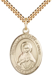 [7337GF/24G] 14kt Gold Filled Immaculate Heart of Mary Pendant on a 24 inch Gold Plate Heavy Curb chain