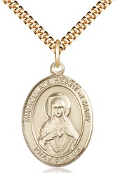 [7337GF/24G] 14kt Gold Filled Immaculate Heart of Mary Pendant on a 24 inch Gold Plate Heavy Curb chain