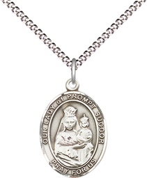 [8299SS/18S] Sterling Silver Our Lady of Prompt Succor Pendant on a 18 inch Light Rhodium Light Curb chain