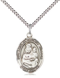 [8299SS/18S] Sterling Silver Our Lady of Prompt Succor Pendant on a 18 inch Light Rhodium Light Curb chain