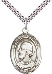 [7352SS/24S] Sterling Silver Pope St Eugene I Pendant on a 24 inch Light Rhodium Heavy Curb chain