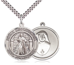 [7366RDSPSS/24S] Sterling Silver Divina Misericordia Pendant on a 24 inch Light Rhodium Heavy Curb chain