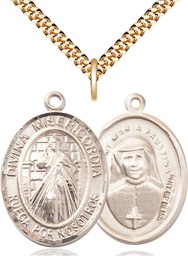 [7366SPGF/24G] 14kt Gold Filled Divina Misericordia Pendant on a 24 inch Gold Plate Heavy Curb chain