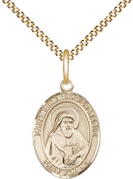 [8302GF/18G] 14kt Gold Filled Saint Bede the Venerable Pendant on a 18 inch Gold Plate Light Curb chain