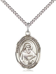 [8302SS/18S] Sterling Silver Saint Bede the Venerable Pendant on a 18 inch Light Rhodium Light Curb chain