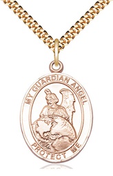 [7440GF/24G] 14kt Gold Filled Guardian Angel Protector Pendant on a 24 inch Gold Plate Heavy Curb chain