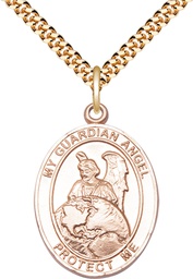 [7440GF/24G] 14kt Gold Filled Guardian Angel Protector Pendant on a 24 inch Gold Plate Heavy Curb chain