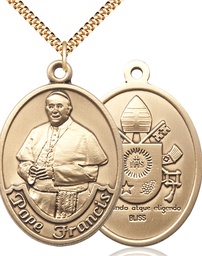 [7451GF/24G] 14kt Gold Filled Pope Francis Pendant on a 24 inch Gold Plate Heavy Curb chain
