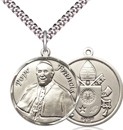 [7451RDSS/24S] Sterling Silver Pope Francis Pendant on a 24 inch Light Rhodium Heavy Curb chain