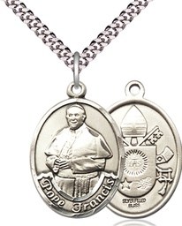 [7451SS/24S] Sterling Silver Pope Francis Pendant on a 24 inch Light Rhodium Heavy Curb chain