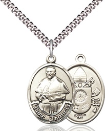 [7451SS/24S] Sterling Silver Pope Francis Pendant on a 24 inch Light Rhodium Heavy Curb chain
