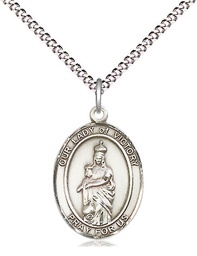 [8306SS/18S] Sterling Silver Our Lady of Victory Pendant on a 18 inch Light Rhodium Light Curb chain