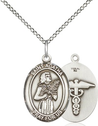 [8003SS9/18SS] Sterling Silver Saint Agatha Nurse Pendant on a 18 inch Sterling Silver Light Curb chain