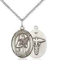 [8003SS9/18SS] Sterling Silver Saint Agatha Nurse Pendant on a 18 inch Sterling Silver Light Curb chain