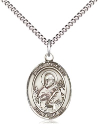 [8307SS/18S] Sterling Silver Saint Meinrad of Einsideln Pendant on a 18 inch Light Rhodium Light Curb chain