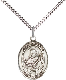[8307SS/18S] Sterling Silver Saint Meinrad of Einsideln Pendant on a 18 inch Light Rhodium Light Curb chain