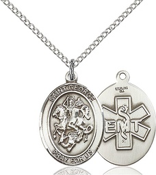 [8040SS10/18SS] Sterling Silver Saint George EMT Pendant on a 18 inch Sterling Silver Light Curb chain