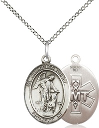 [8118SS10/18SS] Sterling Silver Guardian Angel EMT Pendant on a 18 inch Sterling Silver Light Curb chain