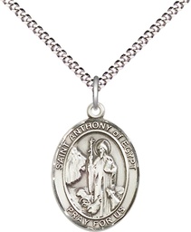 [8317SS/18S] Sterling Silver Saint Anthony of Egypt Pendant on a 18 inch Light Rhodium Light Curb chain