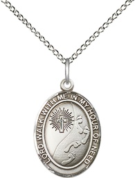 [8237SS/18SS] Sterling Silver Footprints Cross Pendant on a 18 inch Sterling Silver Light Curb chain