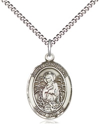 [8320SS/18S] Sterling Silver Saint Christina the Astonishing Pendant on a 18 inch Light Rhodium Light Curb chain