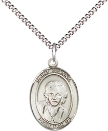 [8322SS/18S] Sterling Silver Saint Gianna Pendant on a 18 inch Light Rhodium Light Curb chain