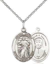[8366SS/18SS] Sterling Silver Divine Mercy Pendant on a 18 inch Sterling Silver Light Curb chain