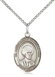 [8330SS/18SS] Sterling Silver Saint Louis Marie de Montfort Pendant on a 18 inch Sterling Silver Light Curb chain
