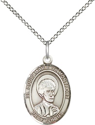 [8330SS/18SS] Sterling Silver Saint Louis Marie de Montfort Pendant on a 18 inch Sterling Silver Light Curb chain
