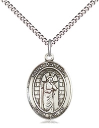 [8331SS/18S] Sterling Silver Saint Matthias the Apostle Pendant on a 18 inch Light Rhodium Light Curb chain