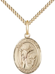 [8332GF/18G] 14kt Gold Filled Saint Kenneth Pendant on a 18 inch Gold Plate Light Curb chain