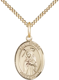 [8335GF/18G] 14kt Gold Filled Saint Regina Pendant on a 18 inch Gold Plate Light Curb chain