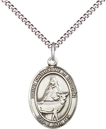 [8336SS/18S] Sterling Silver Saint Catherine of Sweden Pendant on a 18 inch Light Rhodium Light Curb chain