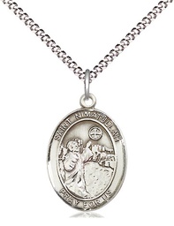 [8339SS/18S] Sterling Silver Saint Nimatullah Pendant on a 18 inch Light Rhodium Light Curb chain