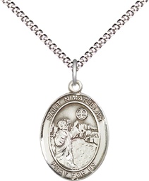 [8339SS/18S] Sterling Silver Saint Nimatullah Pendant on a 18 inch Light Rhodium Light Curb chain