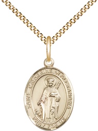 [8343GF/18G] 14kt Gold Filled Saint Catherine of Alexandria Pendant on a 18 inch Gold Plate Light Curb chain
