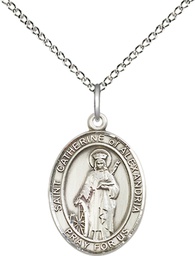 [8343SS/18SS] Sterling Silver Saint Catherine of Alexandria Pendant on a 18 inch Sterling Silver Light Curb chain