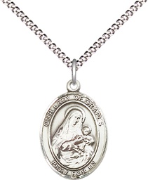 [8347SS/18S] Sterling Silver Our Lady of Grapes Pendant on a 18 inch Light Rhodium Light Curb chain