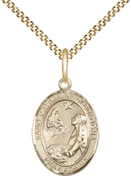 [8354GF/18G] 14kt Gold Filled Saint Catherine of Bologna Pendant on a 18 inch Gold Plate Light Curb chain