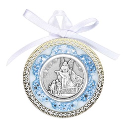 [HI-2753BL] 2 5/8" Guardian Angel Crib Medal with Blue Shell Deco. Boxed