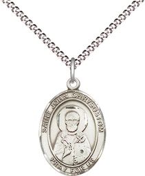 [8357SS/18S] Sterling Silver Saint John Chrysostom Pendant on a 18 inch Light Rhodium Light Curb chain