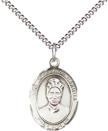 [8360SS/18S] Sterling Silver Saint Josephine Bakhita Pendant on a 18 inch Light Rhodium Light Curb chain