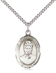 [8360SS/18S] Sterling Silver Saint Josephine Bakhita Pendant on a 18 inch Light Rhodium Light Curb chain